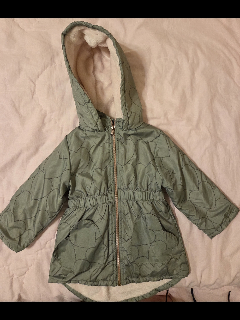 Girls 2T Hooded Quilted Jacket in Sage Green